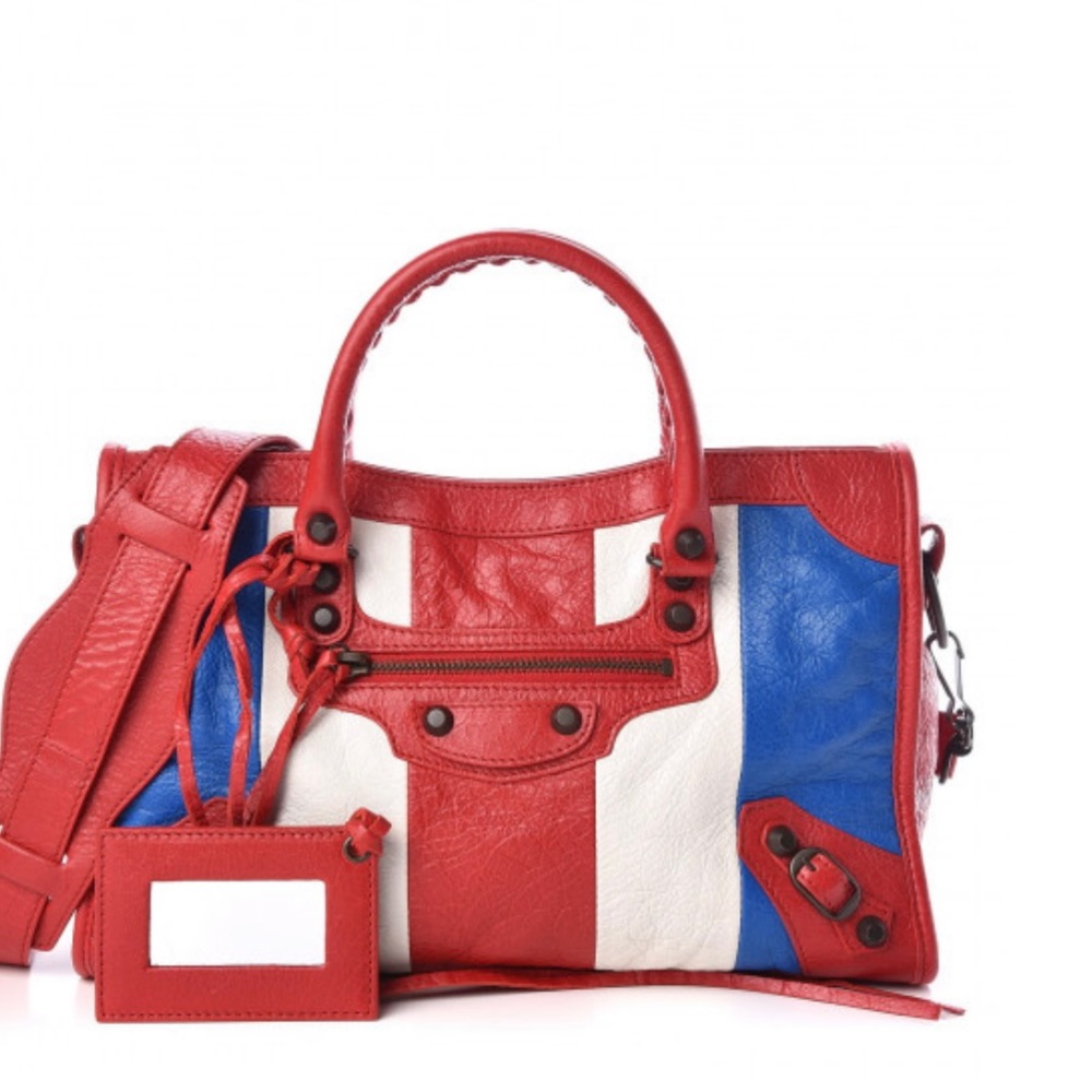 Balenciaga Agneau striped classic hardware Small city red blanc handbag